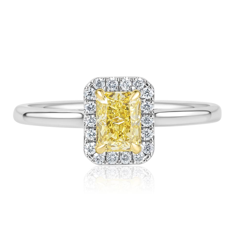 Platinum Radiant Cut Yellow Diamond Halo Engagement Ring 0.78ct Thumbnail Image 1