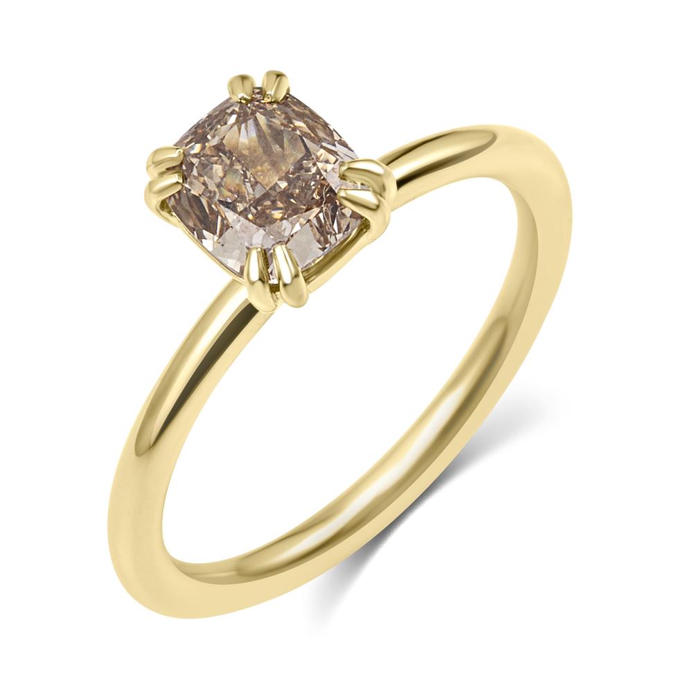 18ct Yellow Gold Cushion Cut Cognac Diamond Solitaire Engagement Ring 1.50ct Thumbnail Image 0