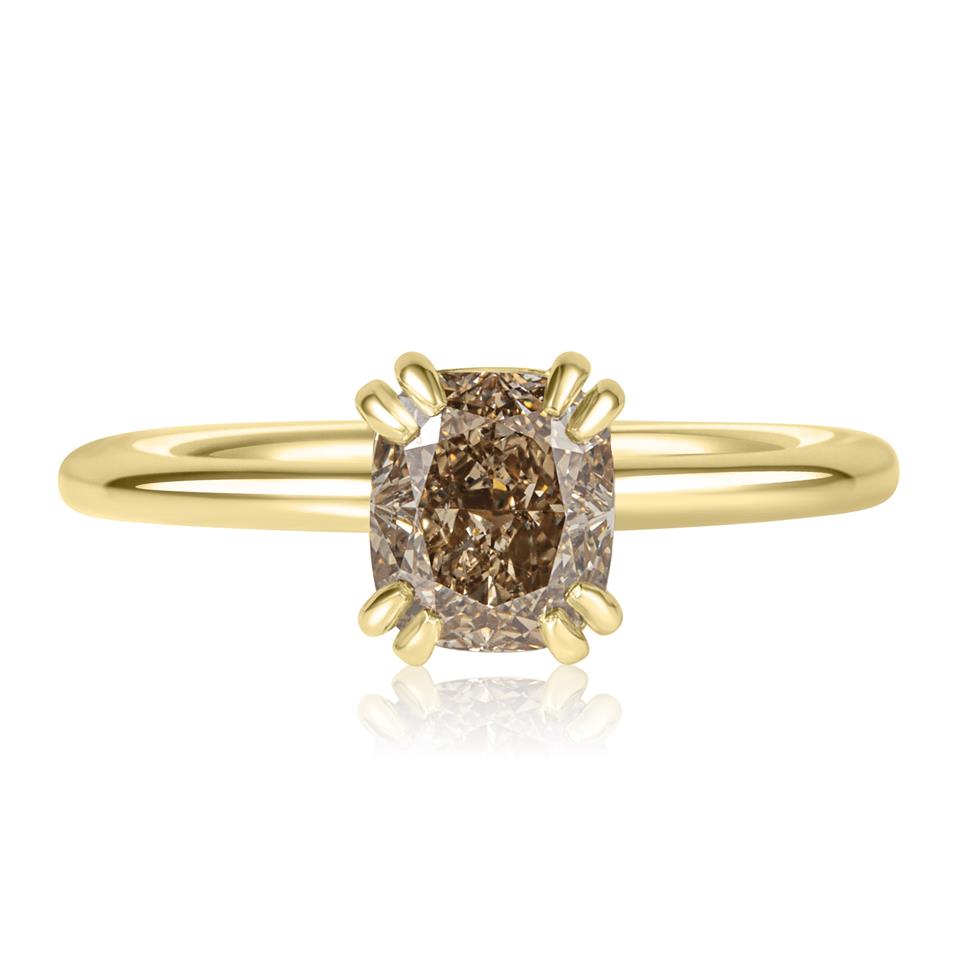 18ct Yellow Gold Cushion Cut Cognac Diamond Solitaire Engagement Ring 1.50ct Thumbnail Image 2