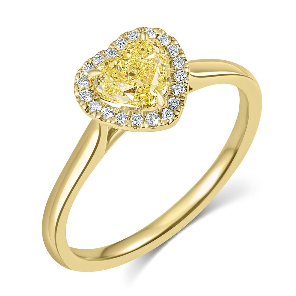 18ct Yellow Gold Heart Cut Yellow Diamond Halo Engagement Ring 0.88ct Image 1