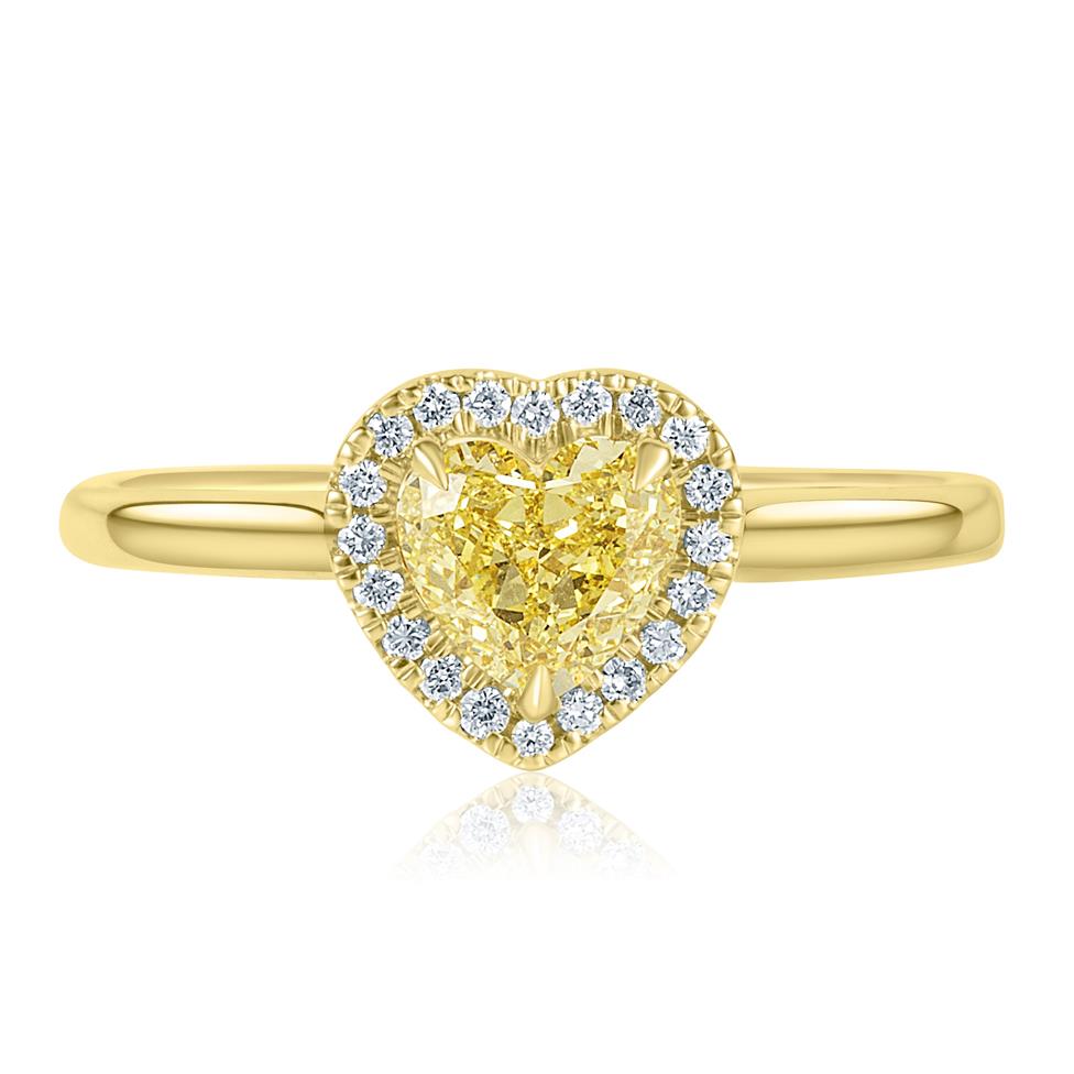 18ct Yellow Gold Heart Cut Yellow Diamond Halo Engagement Ring 0.88ct Thumbnail Image 1