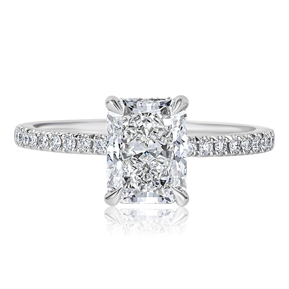 Platinum Bezel Detail Radiant Cut Diamond Halo Engagement Ring 1.71ct Thumbnail Image 2