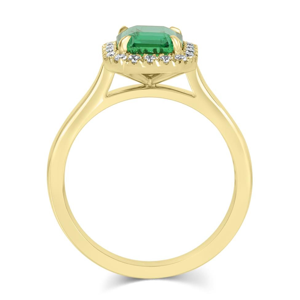 18ct Yellow Gold Asscher Cut Emerald and Diamond Halo Engagement Ring Thumbnail Image 3