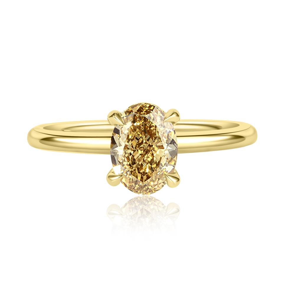 18ct Yellow Gold Oval Cognac Diamond Solitaire Engagement Ring 1.51ct Thumbnail Image 1