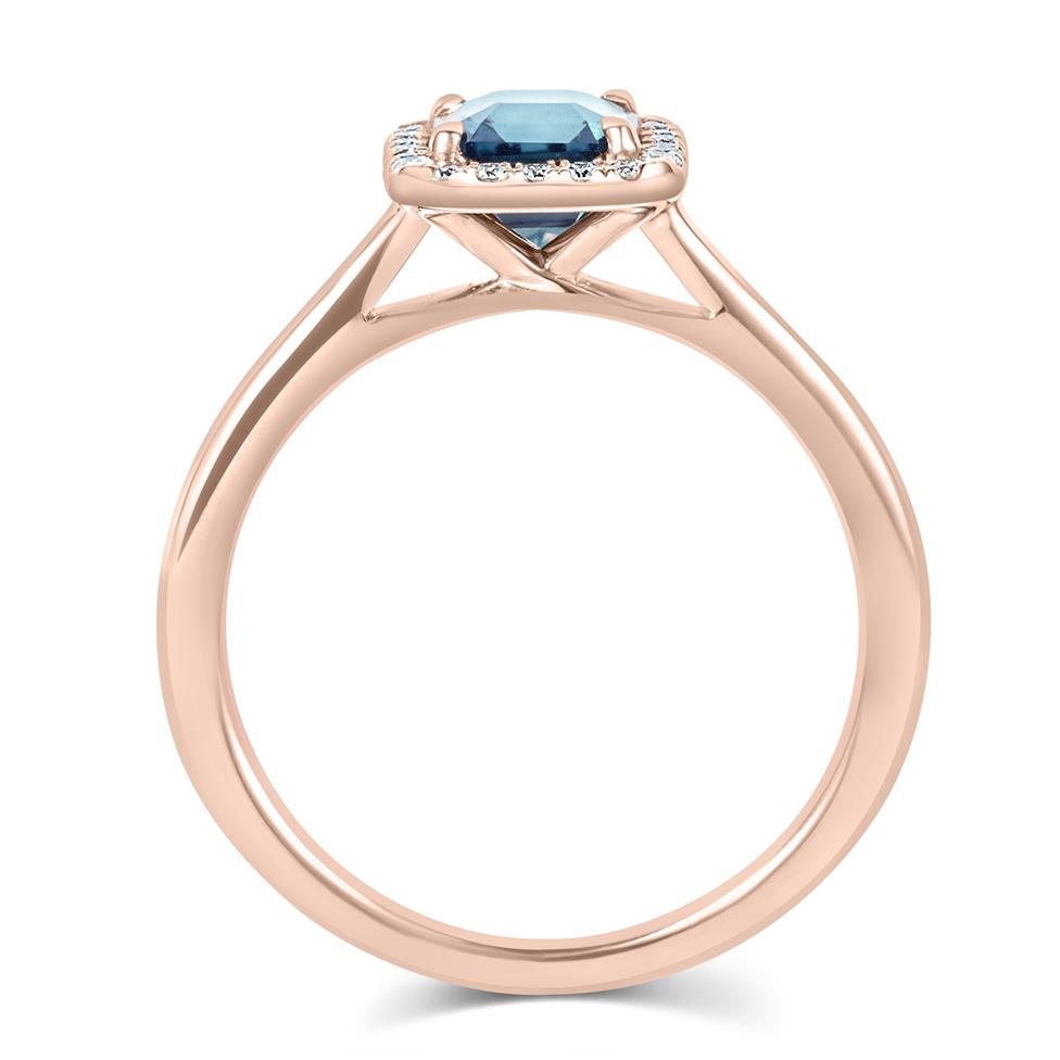 18ct Rose Gold Teal Sapphire Halo Engagement Ring 1.17ct Thumbnail Image 2