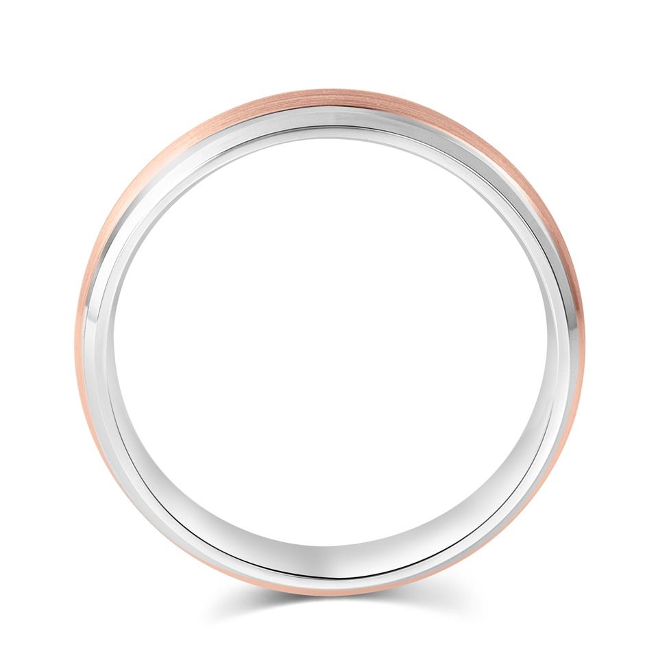 Platinum and 18ct Rose Gold Bevel Detail Wedding Ring Thumbnail Image 2