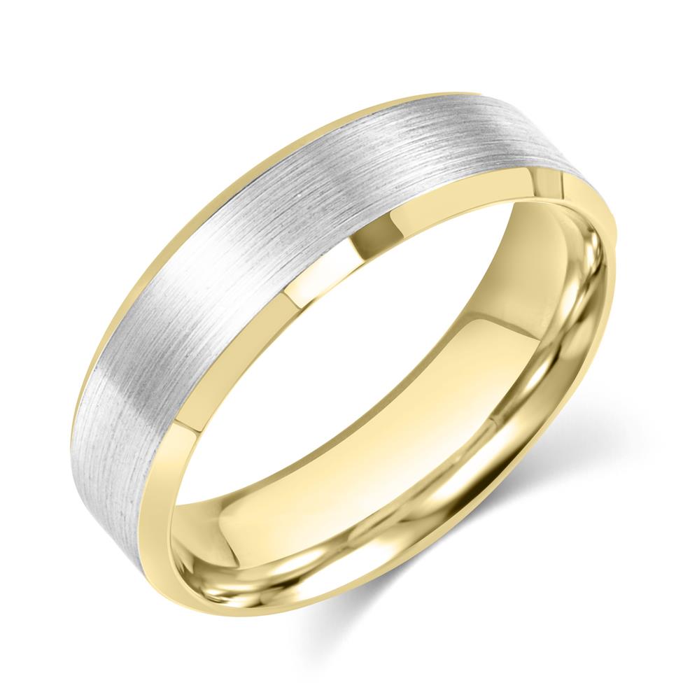 Platinum and 18ct Yellow Gold Bevel Detail Wedding Ring Thumbnail Image 0