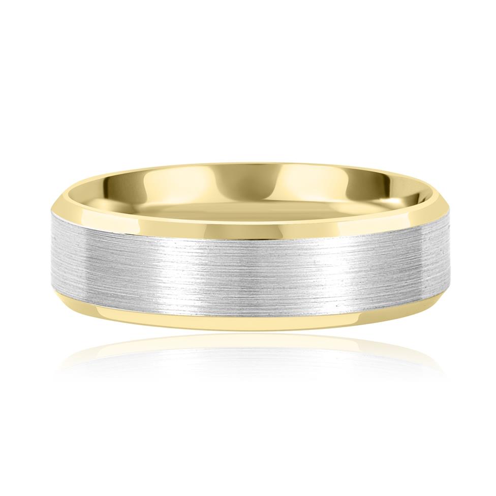 Platinum and 18ct Yellow Gold Bevel Detail Wedding Ring Thumbnail Image 2