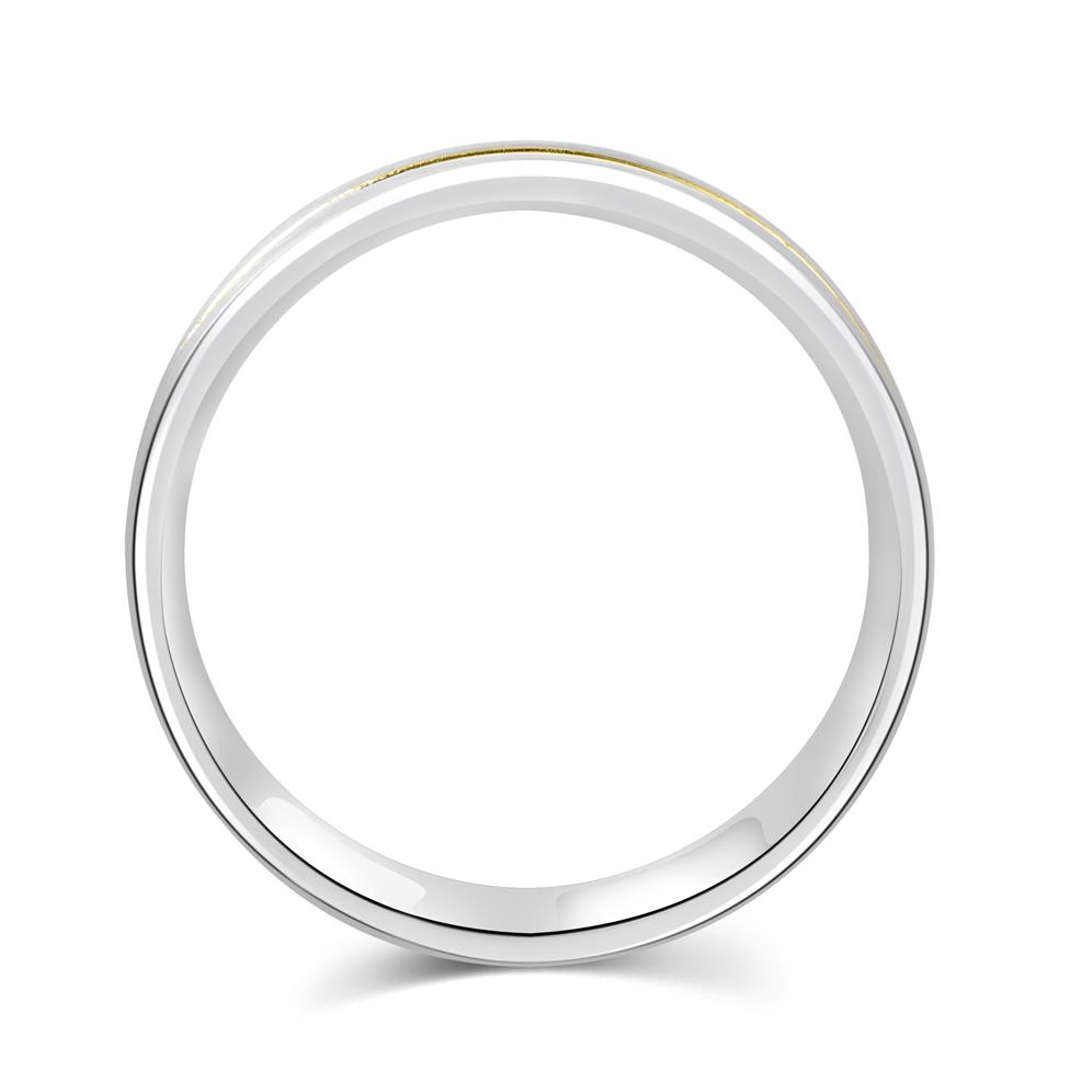 Platinum and 18ct Yellow Gold Groove Detail Wedding Ring Thumbnail Image 2