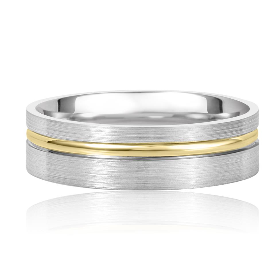 Platinum and 18ct Yellow Gold Groove Detail Wedding Ring Thumbnail Image 1