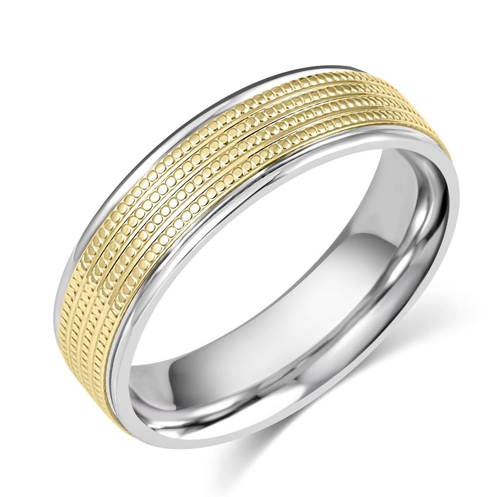 Platinum and 18ct Yellow Gold Beaded Design Wedding Ring Thumbnail Image 0