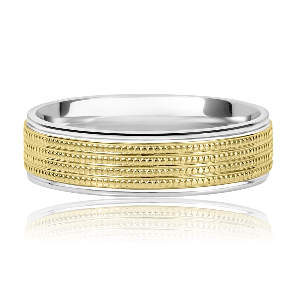 Platinum and 18ct Yellow Gold Beaded Design Wedding Ring Thumbnail Image 1
