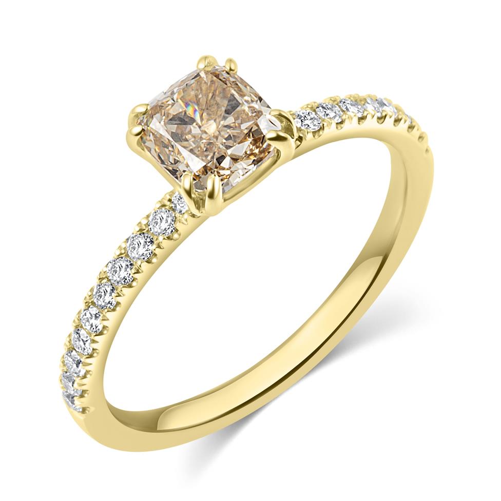 18ct Yellow Gold Cushion Champagne Diamond Solitaire Engagement Ring 1.02ct Thumbnail Image 0