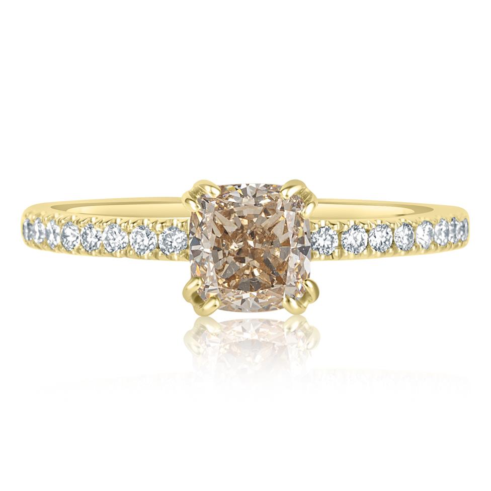 18ct Yellow Gold Cushion Champagne Diamond Solitaire Engagement Ring 1.02ct Thumbnail Image 1