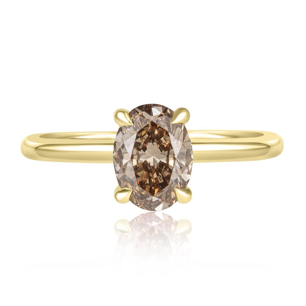 18ct Yellow Gold Oval Cognac Diamond Solitaire Engagement Ring 1.20ct Thumbnail Image 1