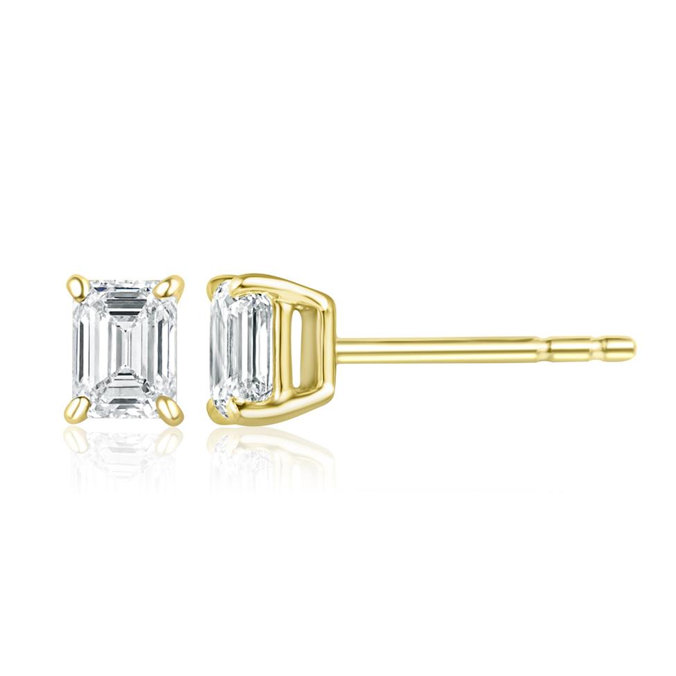 18ct Yellow Gold Emerald Cut Diamond Solitaire Earrings 0.80ct Thumbnail Image 0