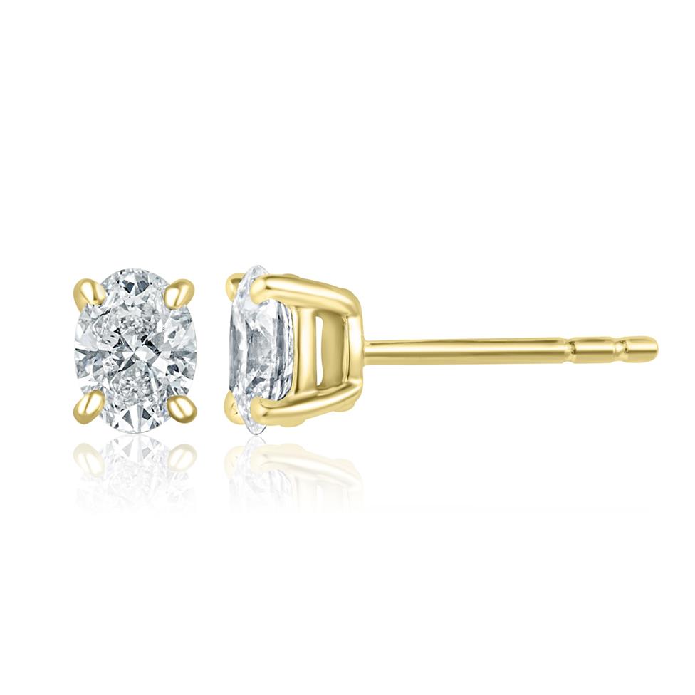 18ct Yellow Gold Solitaire Oval Cut Diamond Earrings 0.80ct Thumbnail Image 0