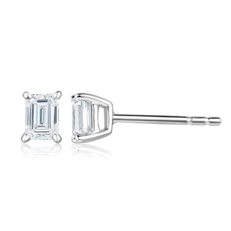 18ct White Gold Emerald Cut Solitaire Stud Earrings 0.60ct Thumbnail Image 0