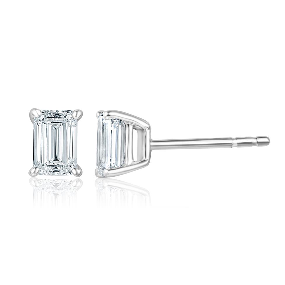 18ct White Gold Emerald Cut Diamond Solitaire Earrings 1.00ct Thumbnail Image 0