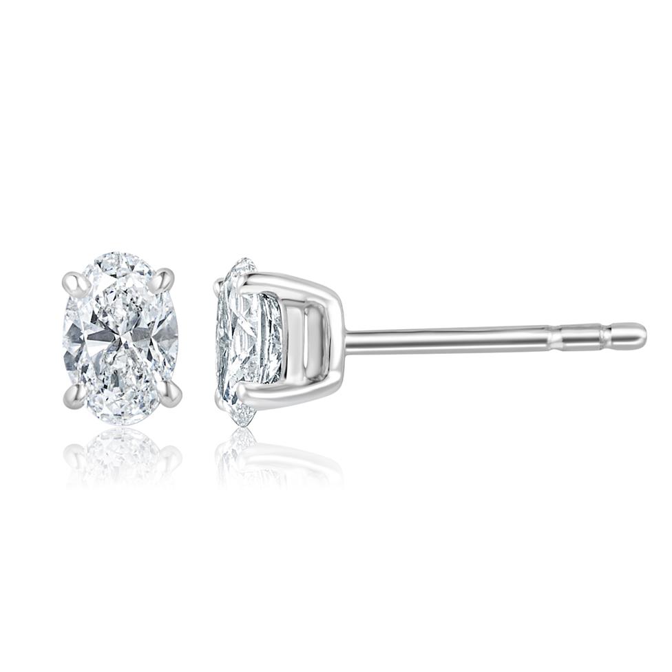 18ct White Gold Oval Cut Diamond Solitaire Earrings 0.60ct Thumbnail Image 0