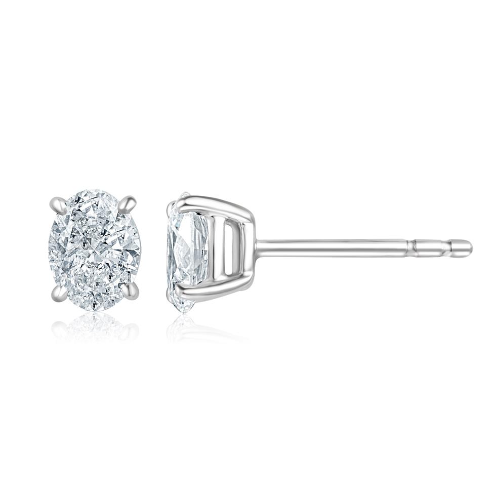 18ct White Gold Oval Cut Diamond Solitaire Earrings 1.00ct Thumbnail Image 0