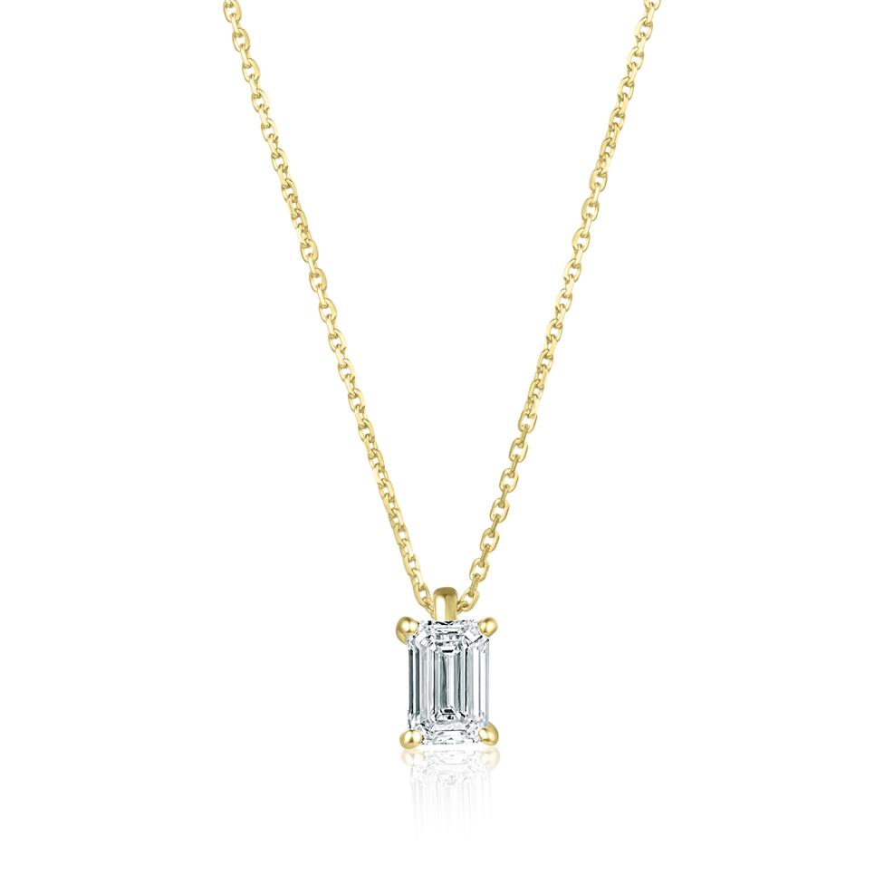 18ct Yellow Gold Emerald Cut Diamond Solitaire Necklace 0.50ct Thumbnail Image 0