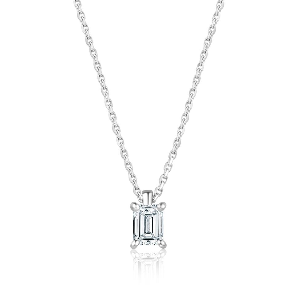 18ct White Gold Emerald Cut Diamond Solitaire Necklace 0.30ct Thumbnail Image 0