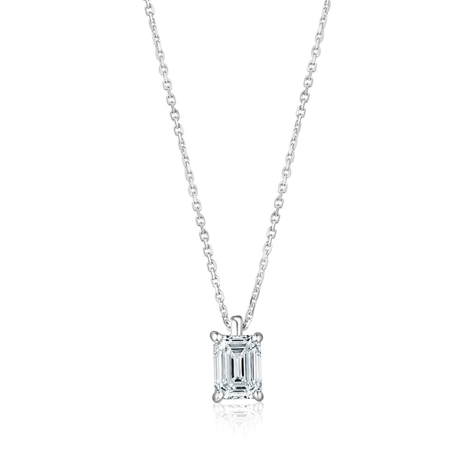 18ct White Gold Emerald Cut Diamond Solitaire Necklace 0.70ct Thumbnail Image 0