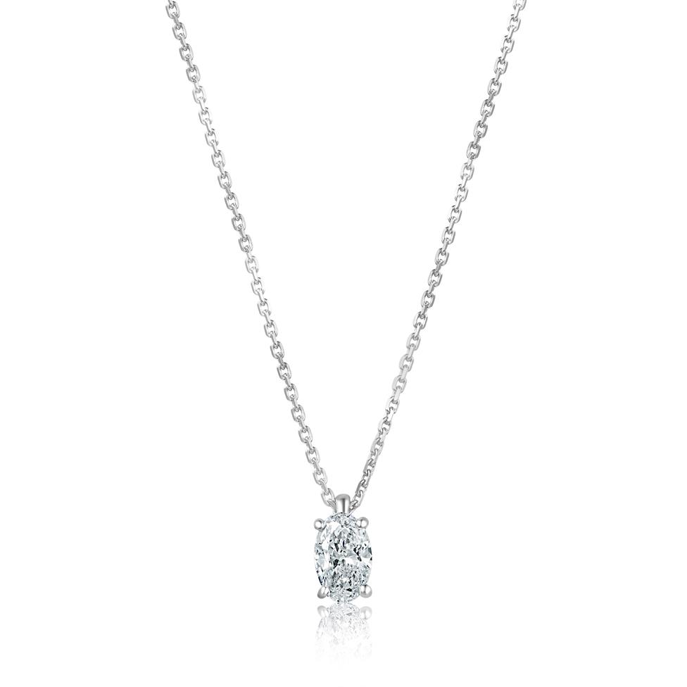 18ct White Gold Oval Solitaire Necklace 0.30ct Thumbnail Image 0