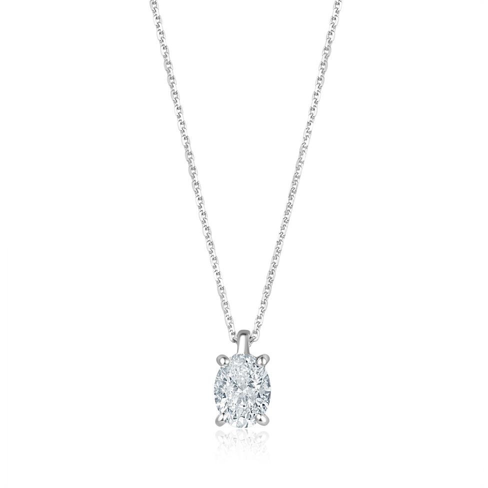 18ct White Gold Oval Diamond Solitaire Necklace 0.70ct Thumbnail Image 0
