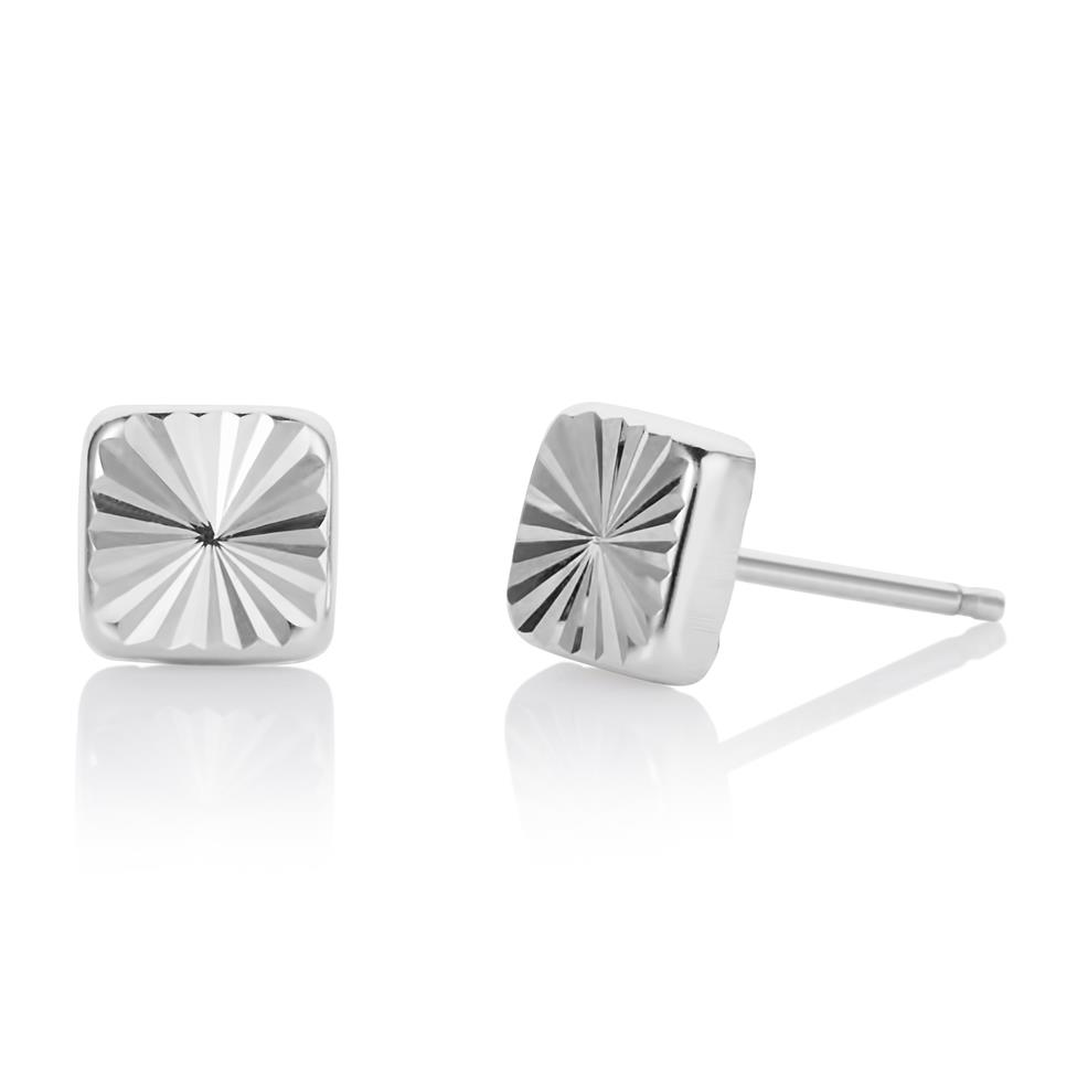 18ct White Gold Faceted Square Design Stud Earrings 5.5mm Thumbnail Image 0