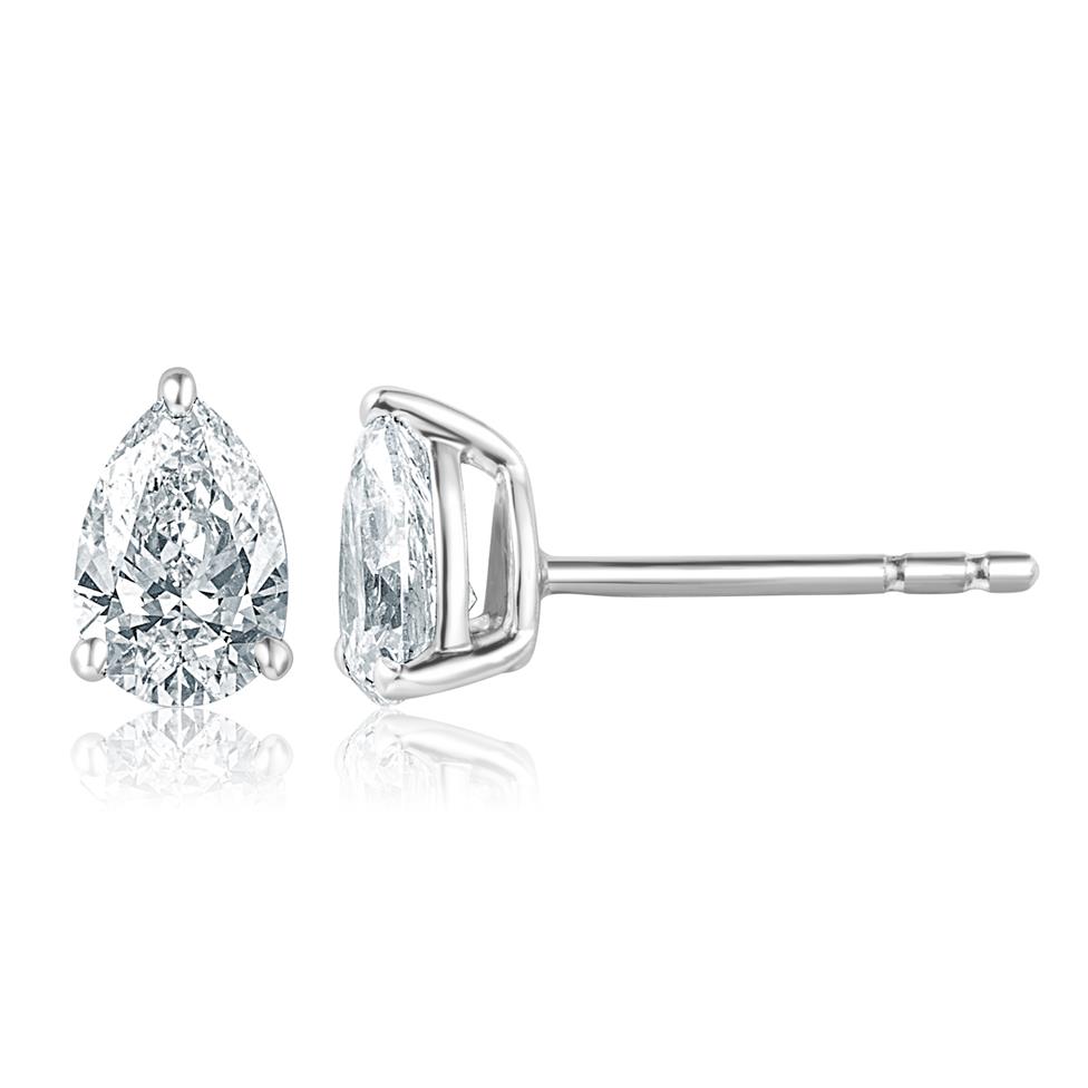 18ct White Gold Pear Cut Diamond Solitaire Earrings 1.00ct Thumbnail Image 0