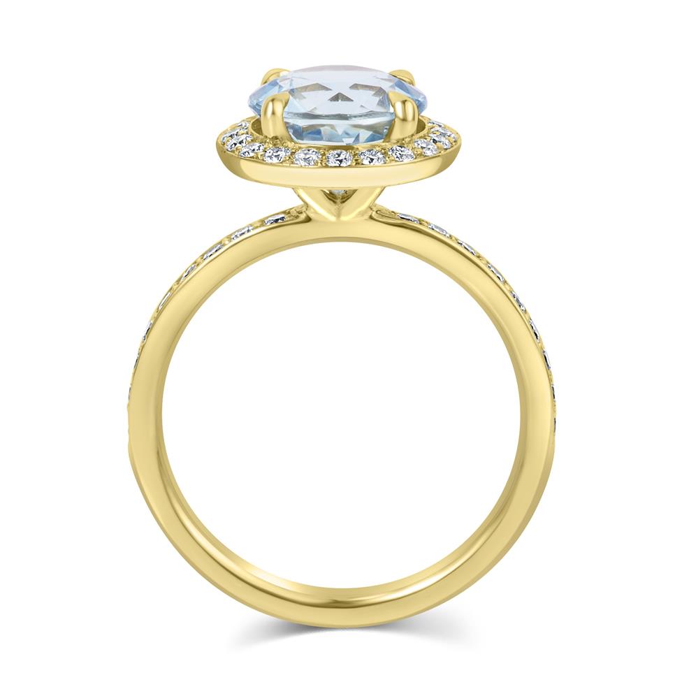 18ct Yellow Gold Aquamarine and Diamond Halo Ring Thumbnail Image 2