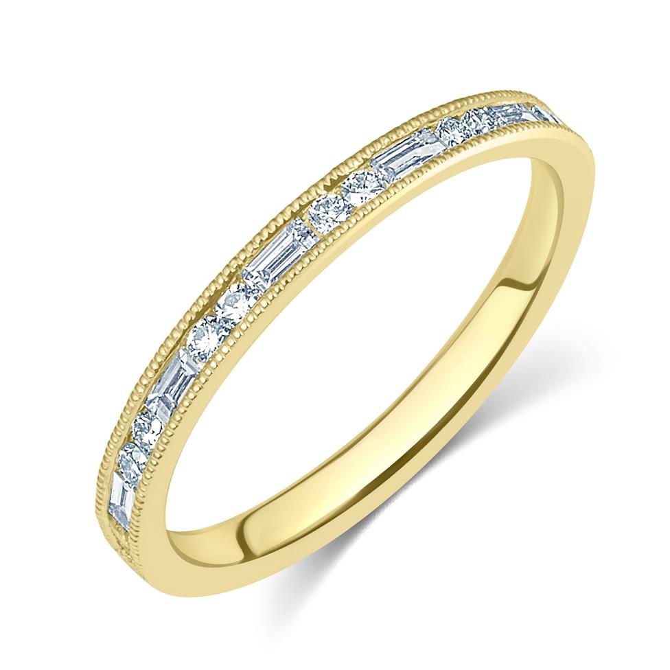 18ct Yellow Gold Alternating Baguette Cut Diamond Half Eternity Ring 0.37ct Thumbnail Image 0