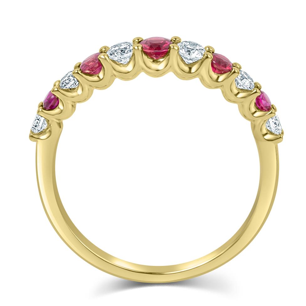18ct Yellow Gold Ruby and Diamond Half Eternity Ring Thumbnail Image 2