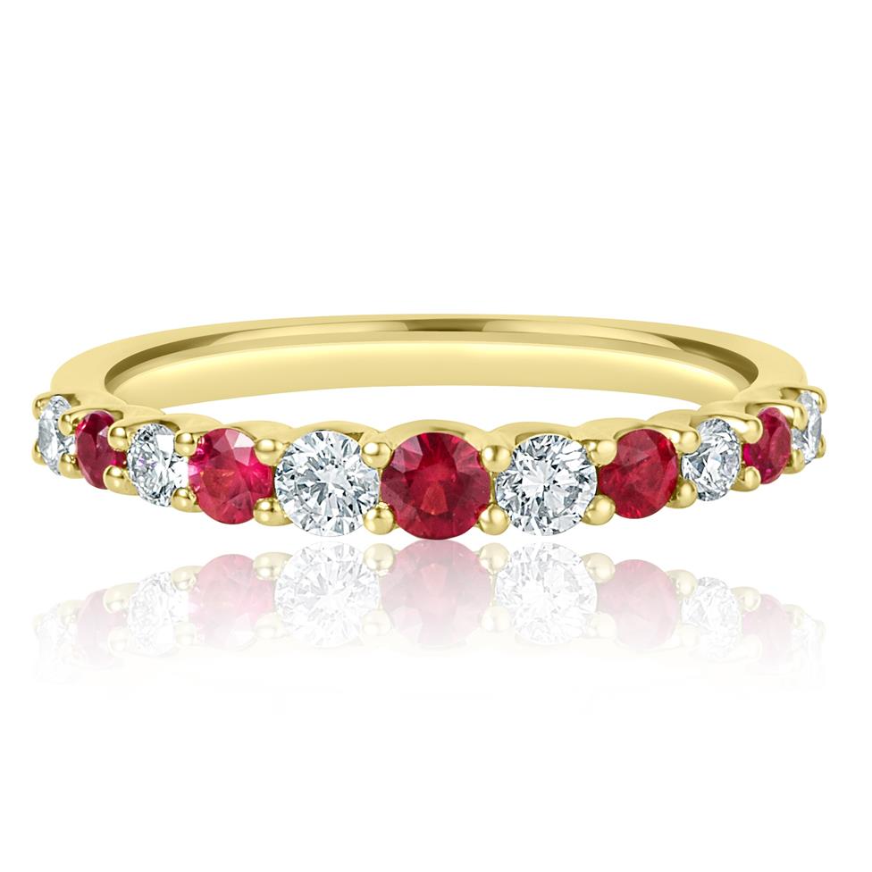 18ct Yellow Gold Ruby and Diamond Half Eternity Ring Thumbnail Image 1