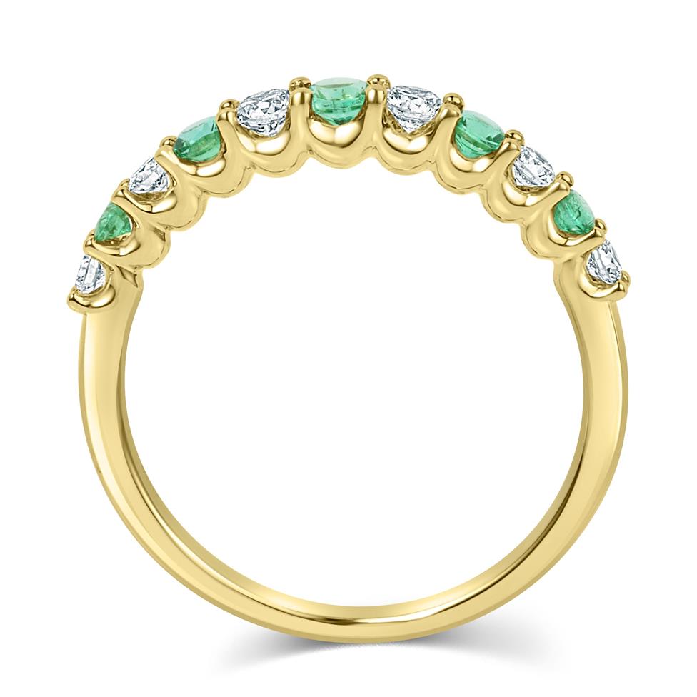 18ct Yellow Gold Emerald and Diamond Half Eternity Ring Thumbnail Image 2