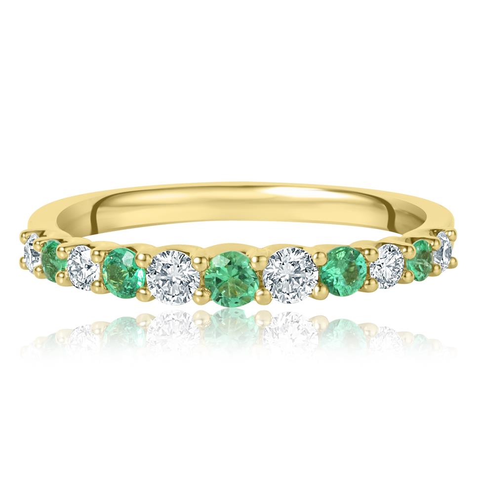 18ct Yellow Gold Emerald and Diamond Half Eternity Ring Thumbnail Image 1
