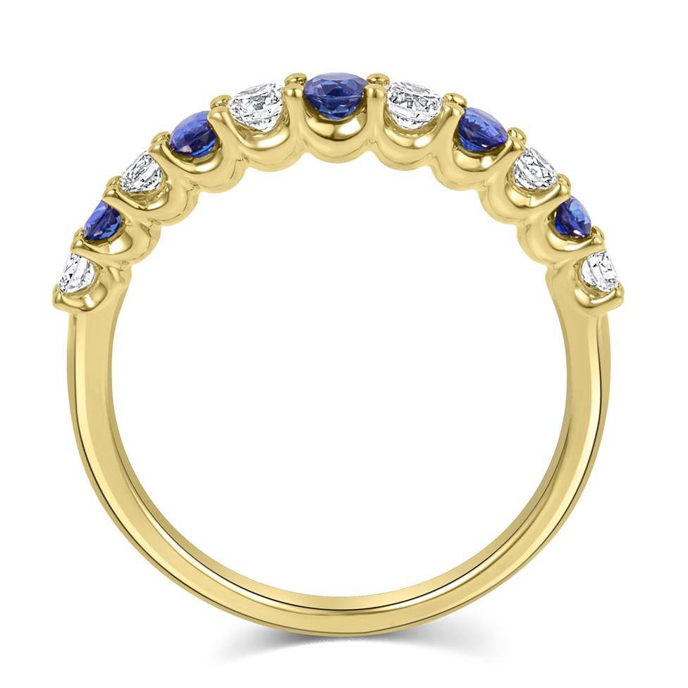 18ct Yellow Gold Sapphire and Diamond Half Eternity Ring Thumbnail Image 2