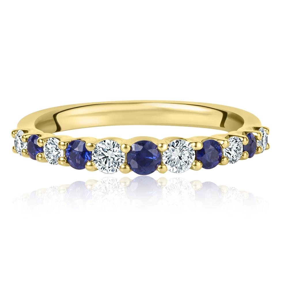 18ct Yellow Gold Sapphire and Diamond Half Eternity Ring Thumbnail Image 1