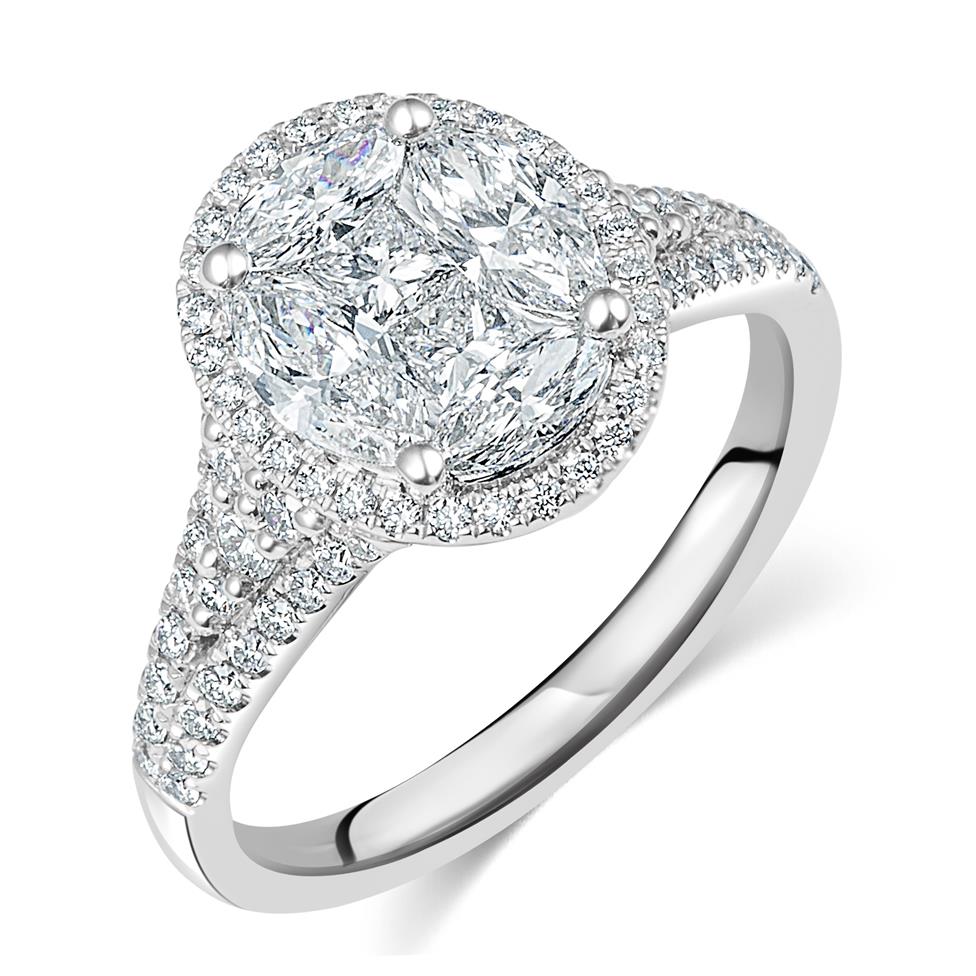 Platinum Illusion Detail Diamond Oval Dress Ring 1.60ct Thumbnail Image 0