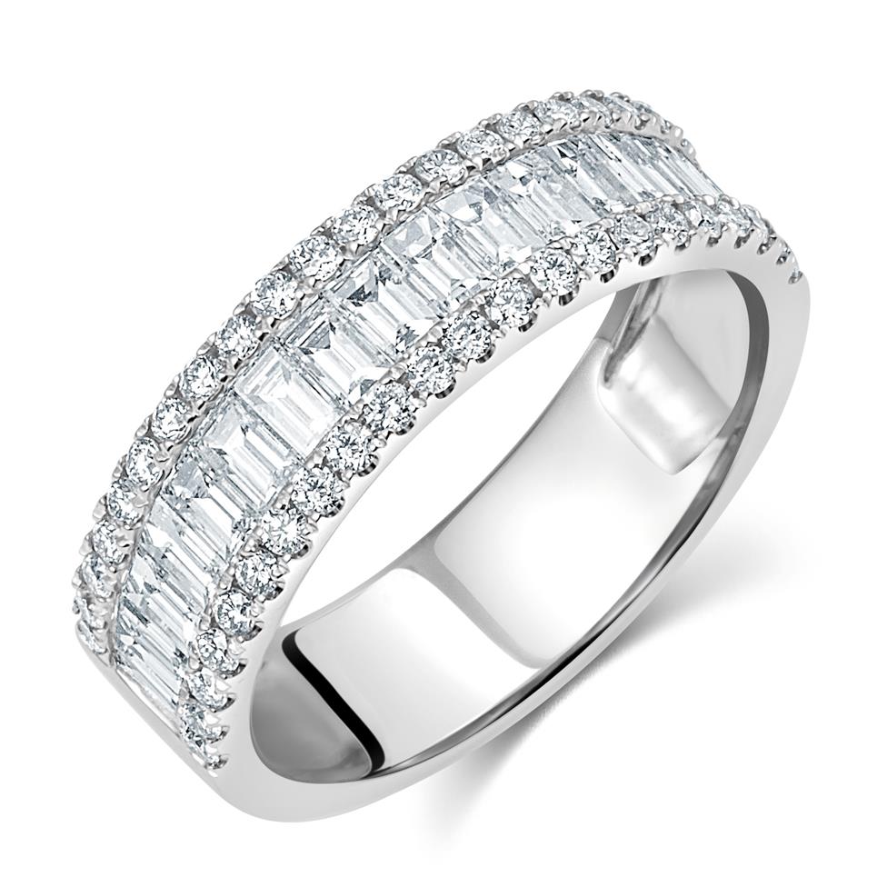 18ct White Gold Three Row Baguette Cut and Round Diamond Dress Ring 1.48ct Thumbnail Image 0