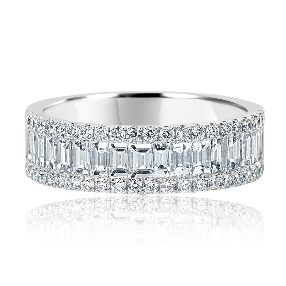 18ct White Gold Three Row Baguette Cut and Round Diamond Dress Ring 1.48ct Thumbnail Image 2