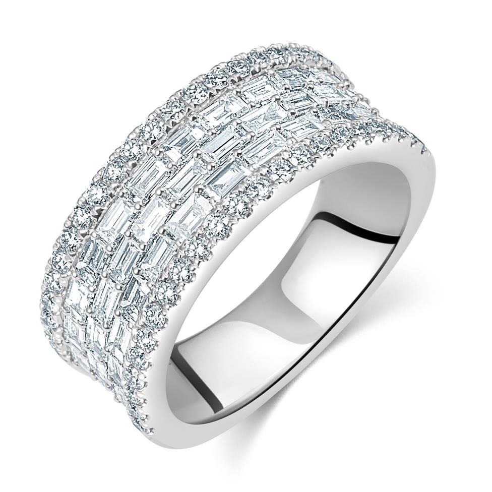 18ct White Gold Five Row Baguette Cut and Round Diamond Dress Ring 1.95ct Thumbnail Image 0