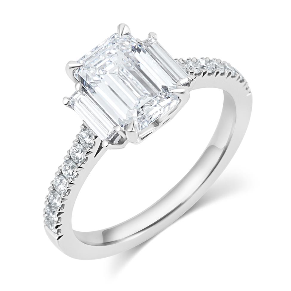 Platinum Emerald Cut Diamond Three Stone Engagement Ring 2.17ct Thumbnail Image 0