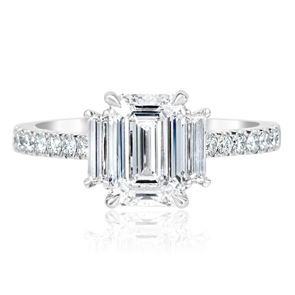 Platinum Emerald Cut Diamond Three Stone Engagement Ring 2.17ct Thumbnail Image 2