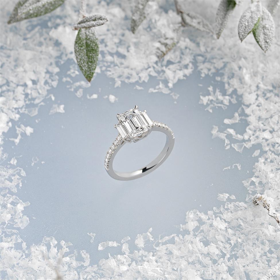 Platinum Emerald Cut Diamond Three Stone Engagement Ring 2.17ct Thumbnail Image 1
