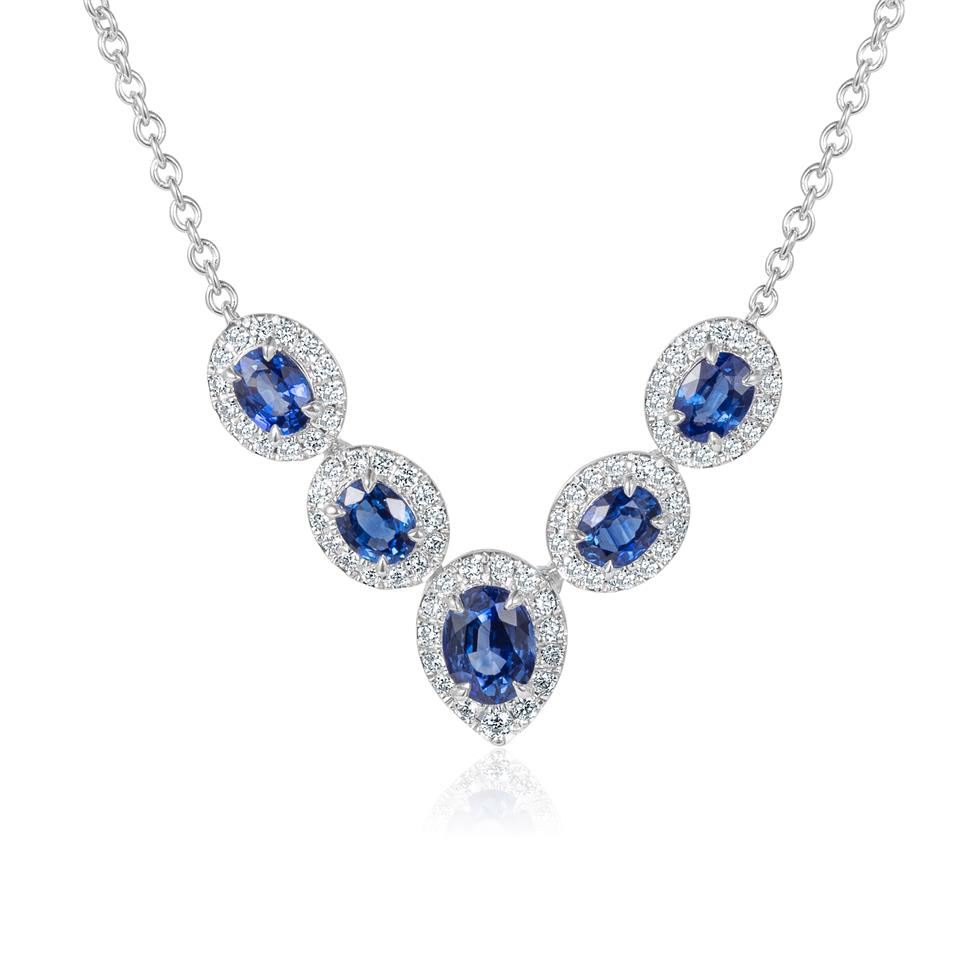 Camellia 18ct White Gold Sapphire and Diamond Necklace Thumbnail Image 3