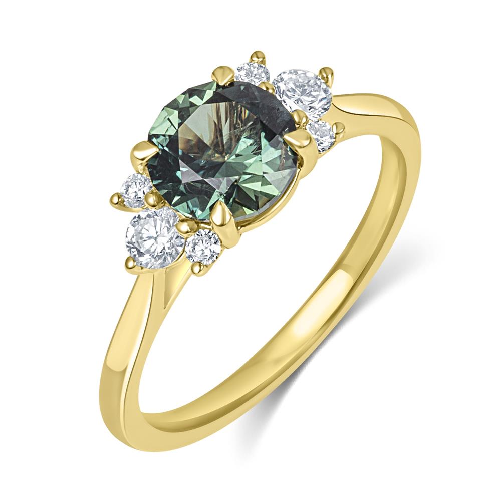 18ct Yellow Gold Teal Sapphire and Diamond Engagement Ring 1.70ct Thumbnail Image 0