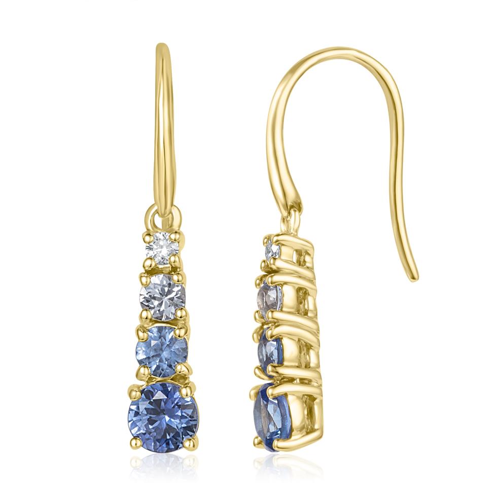 18ct Yellow Gold Sapphire and Diamond Drop Earrings Thumbnail Image 0